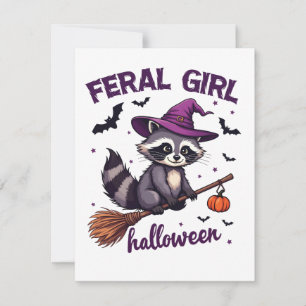 Feral Girl Halloween Spooky Raccoon Hexengeschenk Feiertagskarte