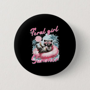 Feral Girl Sommer Funny Meme Ferrovia Sommer Button