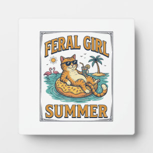 Feral Girl Sommer Katze Schwimmt Vintage-Shirt Des Fotoplatte