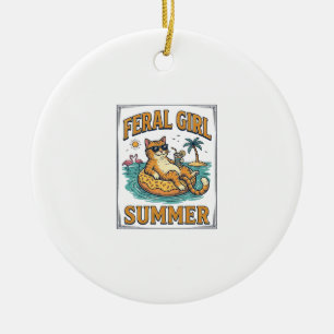 Feral Girl Sommer Katze Schwimmt Vintage-Shirt Des Keramik Ornament