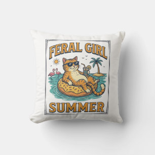 Feral Girl Sommer Katze Schwimmt Vintage-Shirt Des Kissen