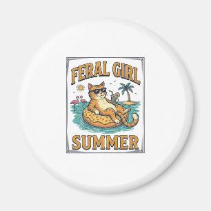 Feral Girl Sommer Katze Schwimmt Vintage-Shirt Des Magnet