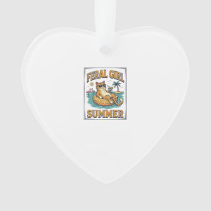 Feral Girl Sommer Katze Schwimmt Vintage-Shirt Des Ornament