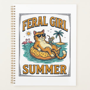 Feral Girl Sommer Katze Schwimmt Vintage-Shirt Des Planer