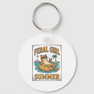 Feral Girl Sommer Katze Schwimmt Vintage-Shirt Des Schlüsselanhänger
