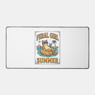 Feral Girl Sommer Katze Schwimmt Vintage-Shirt Des Schreibtischunterlage