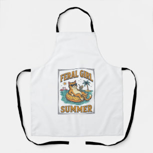 Feral Girl Sommer Katze Schwimmt Vintage-Shirt Des Schürze