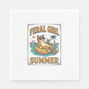 Feral Girl Sommer Katze Schwimmt Vintage-Shirt Des Serviette