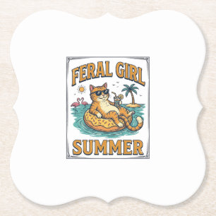 Feral Girl Sommer Katze Schwimmt Vintage-Shirt Des Untersetzer