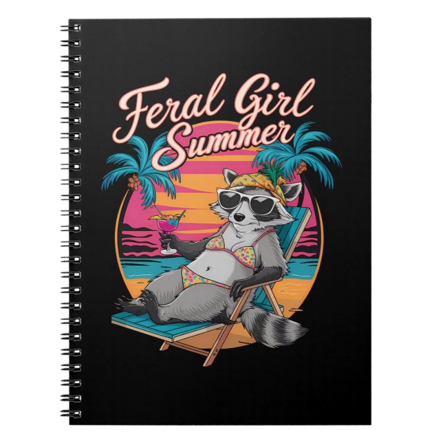 Feral Girl Summer Beach Funny Raccoon Notizblock (Vorderseite)