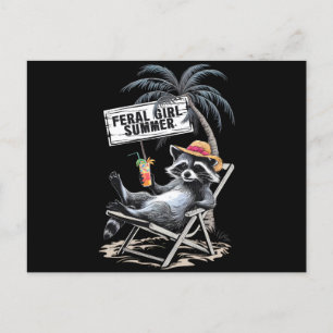 Feral Girl Summer Beach Funny Raccoon Postkarte