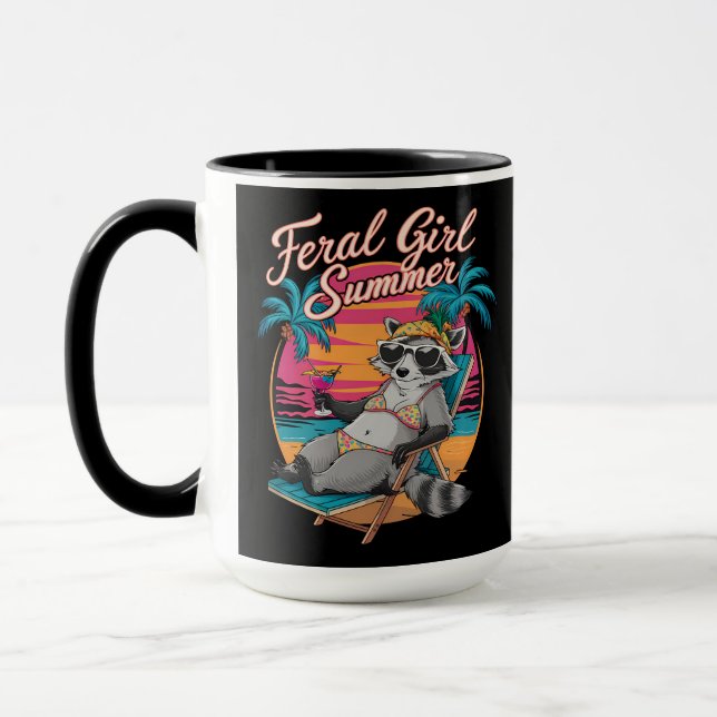 Feral Girl Summer Beach Funny Raccoon Tasse (Links)