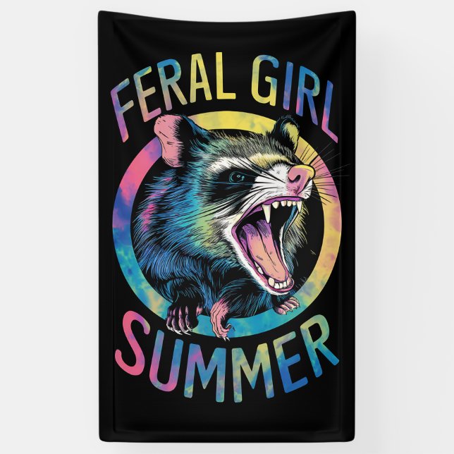 Feral Girl Summer Opossum Gefärbte Krawatte Raccoo Banner (Vertikal)
