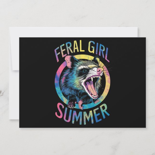 Feral Girl Summer Opossum Gefärbte Krawatte Raccoo Einladung (Vorderseite)