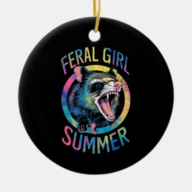 Feral Girl Summer Opossum Gefärbte Krawatte Raccoo Keramik Ornament (Vorne)