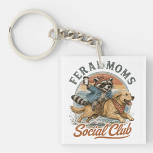 Feral Moms Social Club Waschbär reitet auf Golden Schlüsselanhänger