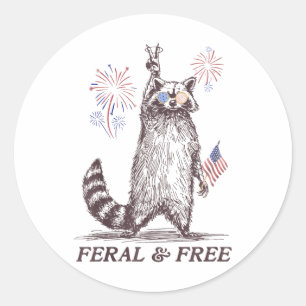 Feral Racoon 4. Juli Funny Patriotic Raccoon F Runder Aufkleber