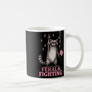 Feral und Kampf rosa Ribbon Raccoon Brust Canc Kaffeetasse