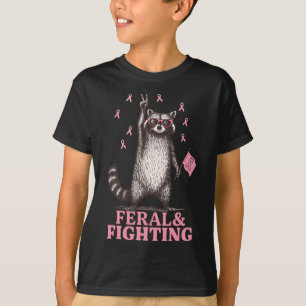 Feral und Kampf rosa Ribbon Raccoon Brust Canc T-Shirt