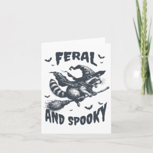 Feral und Spooky Raccoon Hexenhut Halloween Funny Karte