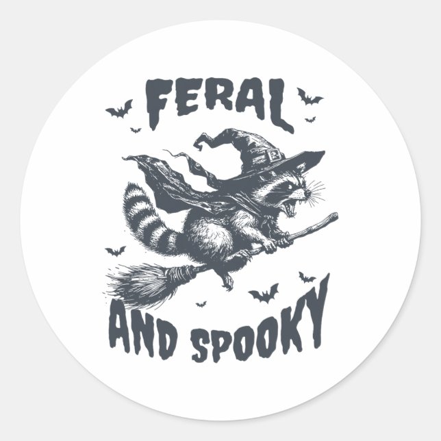 Feral und Spooky Raccoon Hexenhut Halloween Funny Runder Aufkleber (Vorderseite)