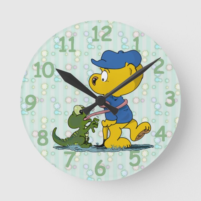 Ferald und die Baby Lizard Runde Wanduhr (Vorderseite)