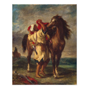 Ferdinand Delacroix Arab beim Satteln seines Pferd Fotodruck
