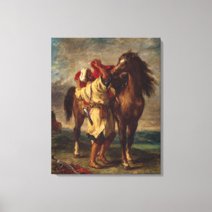 Ferdinand Delacroix Arab. Saddling sein Pferd Leinwanddruck