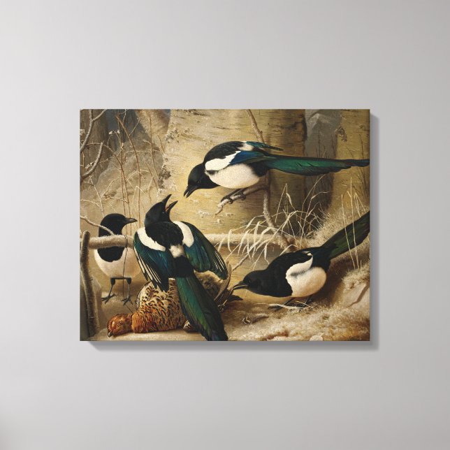 Ferdinand von Wright - Magpies Round a Dead Leinwanddruck (Vorderseite)