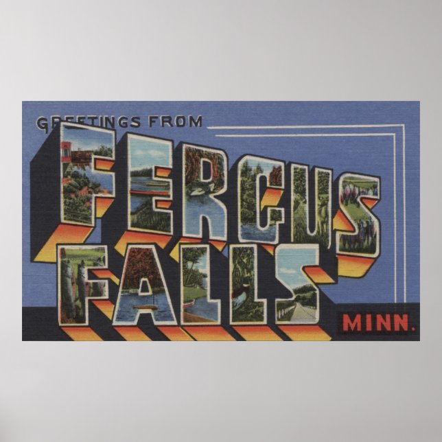 Fergus Falls, Minnesota - Große Buchstabenszenen Poster (Vorne)