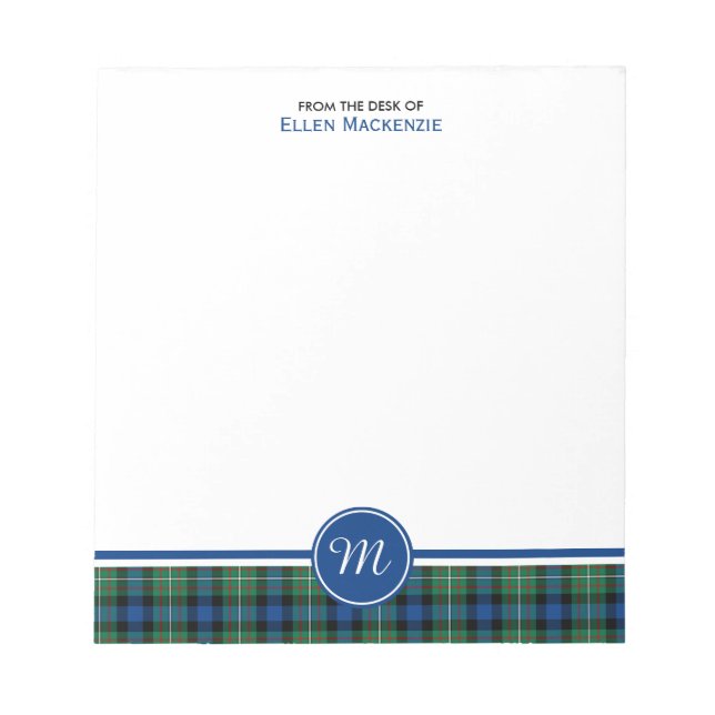 Ferguson Clan Green und Blue Tartan Monogram Notizblock (Vorderseite)