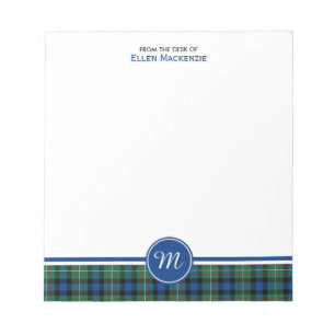 Ferguson-Clan Grün und Blau Tartan Monogramm Notizblock
