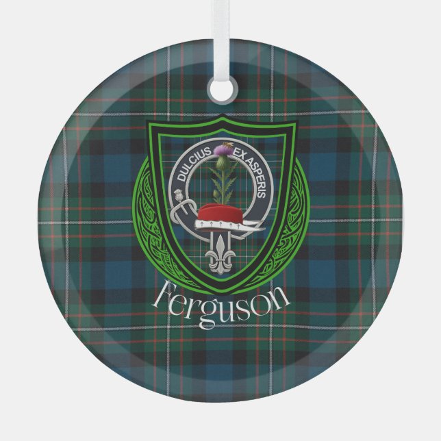 Ferguson Scottish Clan Tartan & Crest Ornament Aus Glas (Vorderseite)