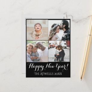 Ferien 4 Fotos Frohes Neues Jahr Familie Schwarz Feiertagspostkarte