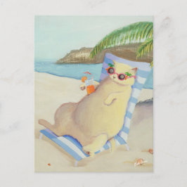 Ferien Beach Cat unter Palmen Postkarte