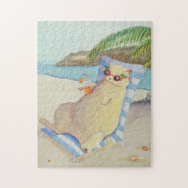 Ferien Beach Cat unter Palmen Puzzle (Vertikal)