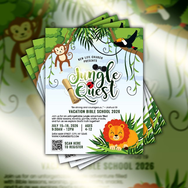Ferien-Bibel-Schule Dschungel-Quest Jugendkirche Flyer (VBS Jungle Flyer)