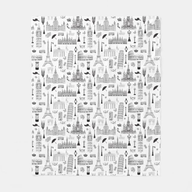 Ferien in Europa-Muster Fleecedecke (Vorderseite)