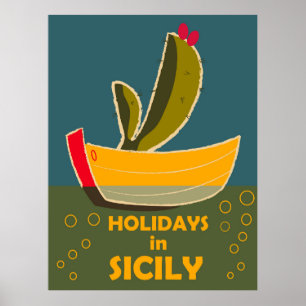 Ferien in Sizilien, Italien, vintage Reise Poster