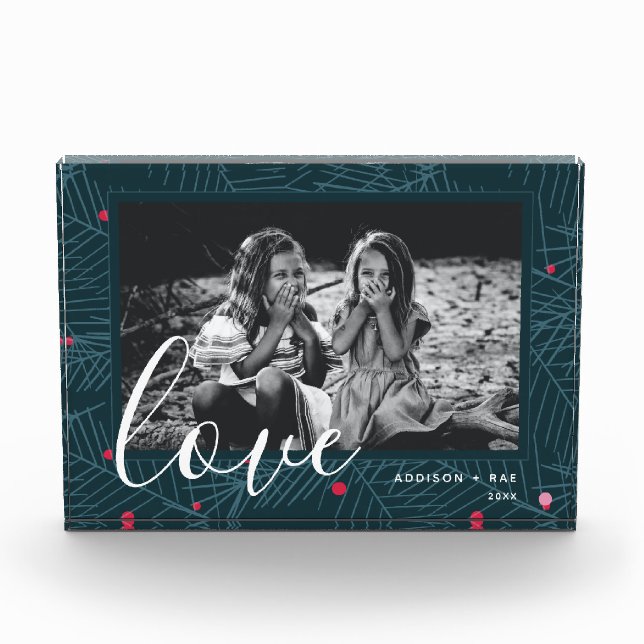 Ferien-Liebe Personalisierte Blätter und Berries Fotoblock (Vorderseite)