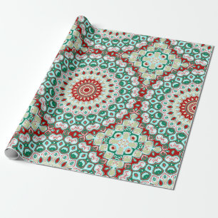 Ferien-Mandala in Rot, Grün und Winterweiß Geschenkpapier