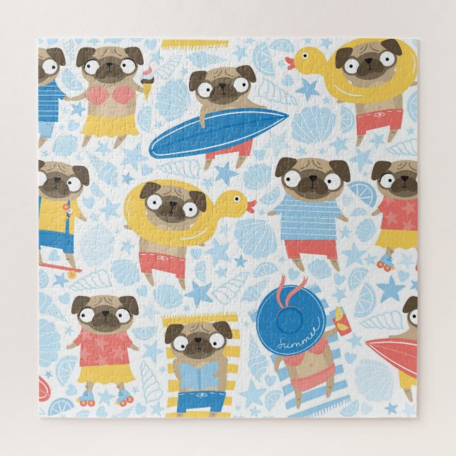 Ferien Mops, Sommerstrand nahtlos. Puzzle (Vertikal)