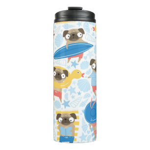 Ferien Mops, Sommerstrand nahtlos. Thermosbecher