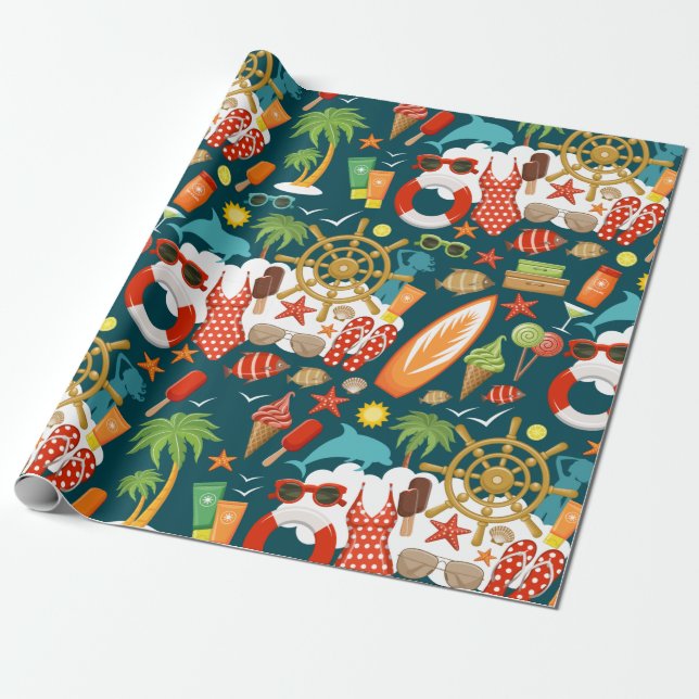Ferien Sommer Party Strand Muster Geschenkpapier (Ungerollt)