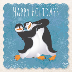 Ferien tanzende Pinguine Papier Untersetzer