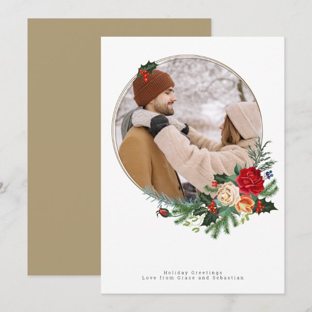 Ferien Winter Botanisches Foto Personalisiert Feiertagskarte (Vorne/Hinten)