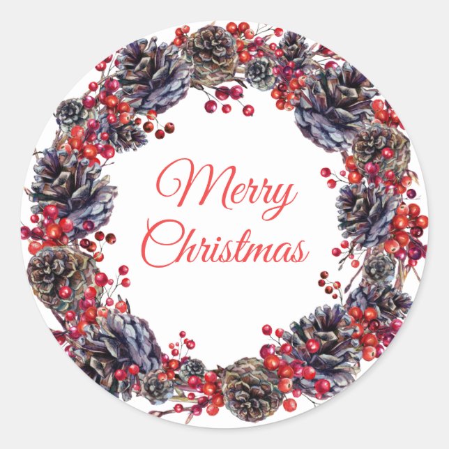 Ferien Winter Pine Cones Weihnachtsmann Gefallen Runder Aufkleber (Vorderseite)