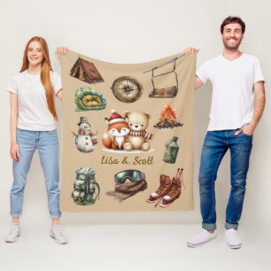 Ferien Xmas Couple Adventure Teddy Bear Fox Beige Fleecedecke