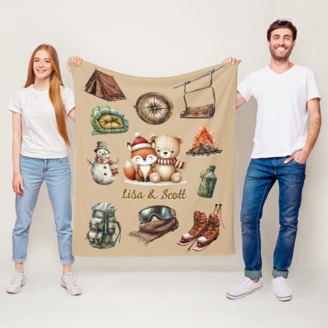 Ferien Xmas Couple Adventure Teddy Bear Fox Beige Fleecedecke (Beispiel)
