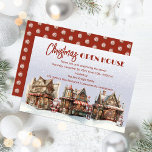 Feriendorf Weihnachtshaus Einladung<br><div class="desc">Nostalgisch aussehendes,  schneebedecktes Feriendorf mit Weihnachtsmann und Schneemann "Christmas Open House" Design. Ideal für Privat- oder Geschäftshäuser. Alle Texte können bearbeitet werden.</div>